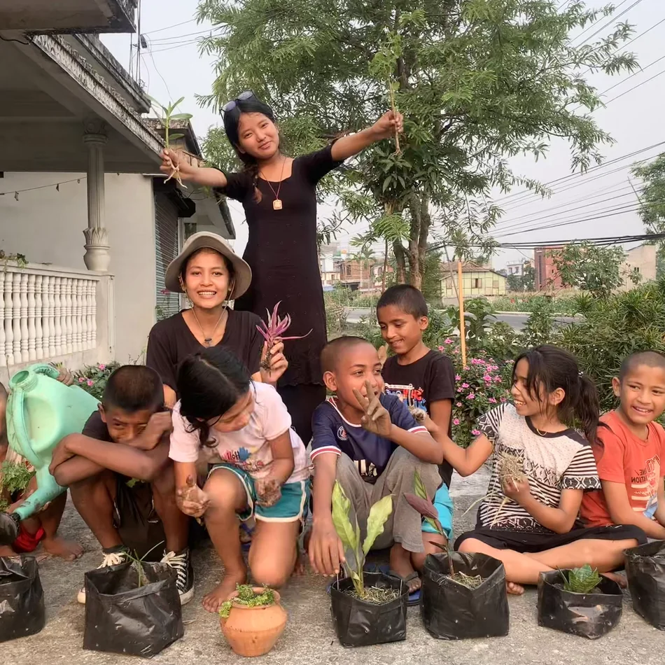 Planting with neighbourhood children